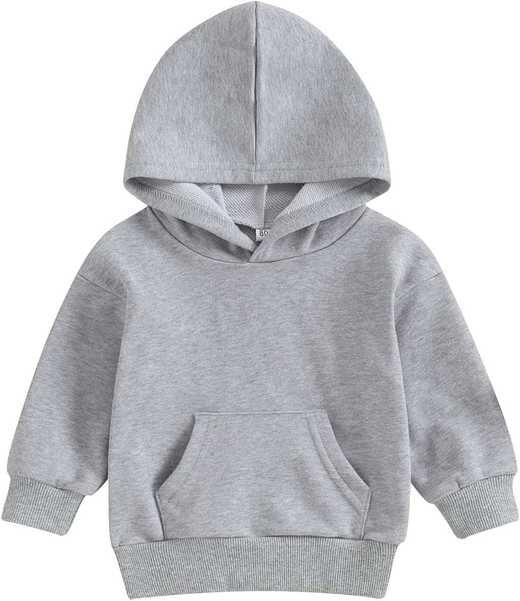 Toddler Baby Boy Girl Hoodies Solid Color Long Sleeve Kangaroo Pocket Hooded Sweatshirt Top Fall Winter Clothes