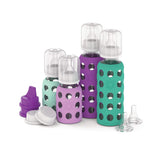 Lifefactory Baby Bottle Starter Set 10-Piece | 4 oz Mint & Lavender, 9 oz Kale & Grape | Includes Flat Caps, Sippy Caps, Stage 2 Nipples