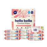 Hello Bello Premium Baby Wipes for Sensitive Skin, Hypoallergenic, Fragrance-Free, 99% Water with Chamomile & Aloe, Multi-Use, Rosy Posy, 9 Resealable Packets, 540 Wipes