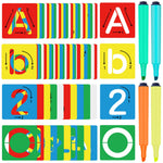 72 Pieces Preschool Letters and Numbers Alphabet Stencils Colorful Double Sided Tracing Board PET Paint Boards for Painting with 4 Pieces Craft Markers Marker Paint Pens Preschool Learning Toys