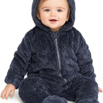Baby Plush Long Sleeve Polar Fleece Jumpsuit With Bear Ears Baby Fleece Hooded Jumpsuit Infant Winter Outfit