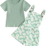 fhutpw Toddler Baby Girls Summer Outfits Daisy Ruffle Short Sleeve T-Shirts Tops Floral Shorts 2Pcs Clothes Set 6M-4T