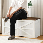 CHOEZON Storage Chest, 39.4" Toy Chest, Modern Storage Bench with Safety Hinge, Toy Box, Farmhouse Style, for Bedroom, Living Room, Walnut and White MCW10WL