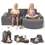Fvkind 16pcs Modular Kids Play Couch, Kids Couch Building Fort for Playroom and Bedroom, Toddler Modular Play Sofa, Convertible Foam Sofa for Boys and Girls, Grey