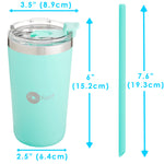 PopYum 13oz Insulated Stainless Steel Kids’ Cups with Lid and Straw, 2-Pack, Blue, Green, stackable, sippy, baby, child, toddler, tumbler, double wall, vacuum, leak proof