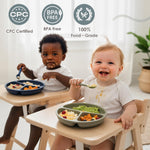 Tiny Marvels Baby Plates 3 Pack, 100% Food Grade Silicone Toddler Plates, Divided Baby Suction Plates, Non-Slip Toddler Plate Set, Baby Led Weaning Supplies, Microwave & Dishwasher Safe