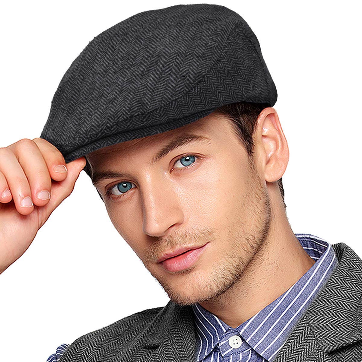 Men Ivy Hat Newsboy Cap - Classic Wool Blend Tweed Flat Cap Cabbie Hat Men