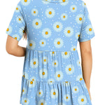 Xpenyo Women Tiered Maternity Top Fashion Short Sleeve Casual Pregnancy Blouse Shirts Light Blue Daisy S