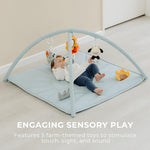 Beautiful Baby Play Gym and Tummy Time Mat - Soft Mat with 5 Farm Toys Creates The Perfect Activity Area for Your Girl/Boy - Stylish Infant Floor Playmat Fits Nicely with Any Playroom Decor