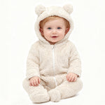 Baby Plush Long Sleeve Polar Fleece Jumpsuit With Bear Ears Baby Fleece Hooded Jumpsuit Infant Winter Outfit