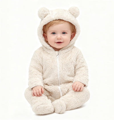 Baby Plush Long Sleeve Polar Fleece Jumpsuit With Bear Ears Baby Fleece Hooded Jumpsuit Infant Winter Outfit
