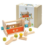 PlanToys Wooden Transforming Robot Tool Box with Wrench, Nuts & Bolts, Wooden Planks, and Shapes| Sustainably Made from Rubberwood and Non-Toxic Paints and Dyes