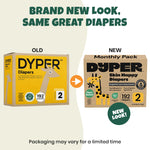 DYPER Monthly Pack Baby Diapers Size 2 (12-18 lbs) 192 Count - Leak-Proof & Plant Based, Hypoallergenic and Ultra Absorbent Size 2 Diapers for Day and Overnight Skin Protection (Packaging May Vary)