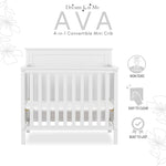 Dream On Me Ava 4-in-1 Mini Baby Crib with Daybed & Twin Bed Conversion in White, GreenGuard Gold & JPMA, Non-Toxic Finish, 3-Position Adjustable Height, Includes 1″ Mattress Pad