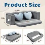 ENITYA 3-in-1 Toddler Couch, Convertible Sofa Bed with Two Pillow,Fold Out Loveseat/Ball Pit/Sleeping Bed, Kids Couch for Playroom/Bedroom/Living Room,Grey