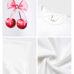 PATPAT Girls T Shirts Size 6-7 Years, White Cherry Print Graphic Tees, Crew Neck Short Sleeve Shirts Kawaii Clothes Big Sister Outfit Dance Tops