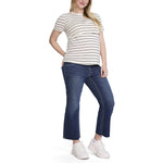 Motherhood Maternity Women's Short Sleeve Crew Neck Nursing Tee Shirt for Breastfeeding with Easy Access, Antique White/Black Stripe, Large