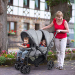 BABY JOY Double Stroller - Foldable Lightweight Twin Stroller with Tandem Seating, Adjustable Backrest/Canopy/Footrest, 5-Point Harness, Storage Basket, Newborn and Toddler (Gray)