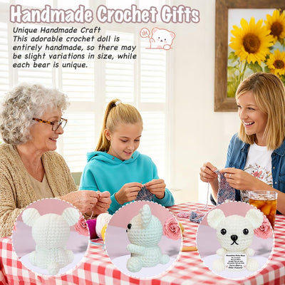 Emotional Support Crochet Polar Bear Plush Cute Positive Crochet Animals with Messages Small Handmade Cheer Up Gifts for Women Girls Sister Friends Birthday Stuffed You're Awesome Gift