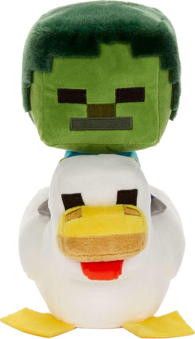 Plush toy with a green head and duck body on a white background