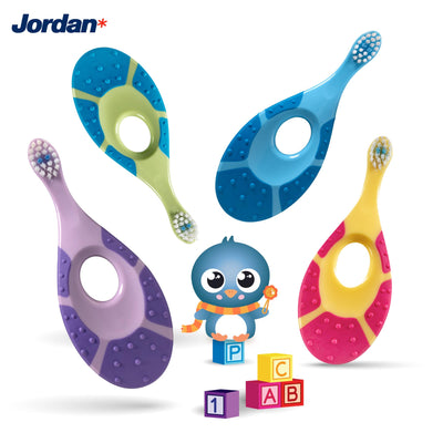 Jordan* | Step 1 Baby Toothbrush | 0-2 Years, Soft Bristles, BPA Free | Green & Blue | 4 Pack