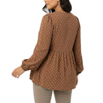 Motherhood Maternity Women’s Long Sleeve Empire Waist Keyhole Woven Pregnancy Blouse, Mocha/Vanilla Dot, Medium