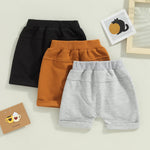 Baby Kids Boys 3 Pcs Set Summer Beach Short Trousers Casual Shorts Drawstring Pants (Black Brown Grey, 0-6 Months)