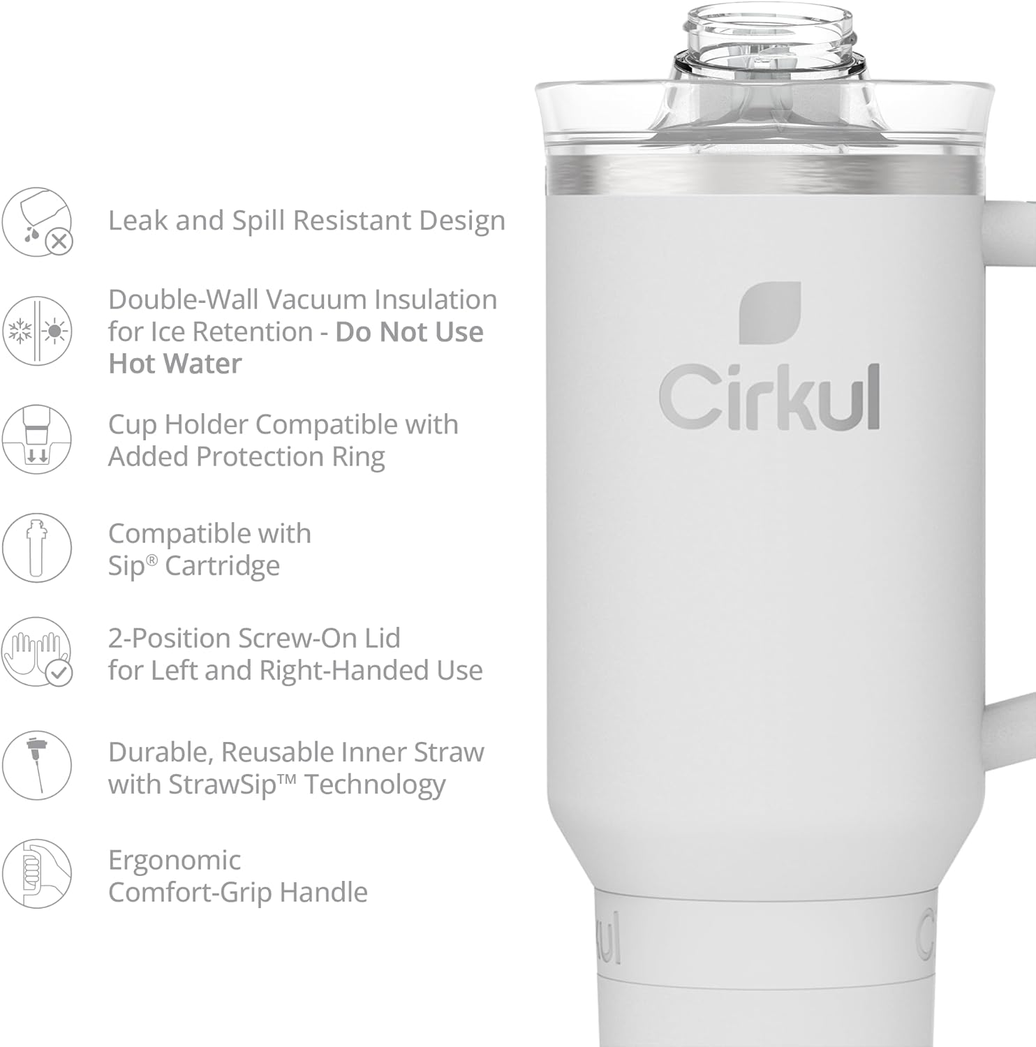 Cirkul Light Gray All-Day StrawSip™ Tumbler - 40oz Gray Stainless Steel Tumbler, Flavor Cartridges Not Included