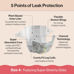 The Honest Company Clean Conscious Diapers for Delicate Skin | Up to 100% Leakproof | Hypoallergenic, Fragrance Free | Winter '25 Limited Edition Prints | Club Box, Size 4 (22-37 lbs), 54 Count