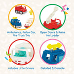Battat – Wonder Wheels – Toy Emergency Vehicles – Ambulance, Police Car, Fire Truck – Rescue Set for Kids – Movable Parts – 1 Year + – Emergency Vehicles (Pack of 3)