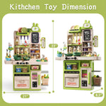 Hitish Kids Kitchen Playset Set, 63PCS Pretend Play Kitchen Toys for Toddlers, Cooking Stove with Steam Sound Light, Play Sink with Manual Faucet, Play Food Accessories Gift for Boys, 33’’H Green