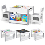 Costzon Kids Table and Chairs, 4 in 1 Wooden Activity Desk Set w/Reversible Tabletop, Bookshelves & Storage Drawers for Drawing, Reading, Crafts, Playing, Toddler Table and Chair Set (Gray)