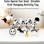 Spiral Car Seat Baby Toys 0-6 Months, Infant Carseat High Contrast Sensory Toys Hanging Stroller Accessories, Newborn Gifts for Baby Boys Girls Essentials, Cute Black and White Cow