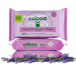 Caboo Lavender Flushable Wipes | Certified Flushable, Septic Safe, Chemical Free, Biodegradable Wipes for Adults made with Renewable Bamboo Based Viscose (Pack of 3, Total of 180)