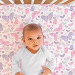 The Peanutshell 3 Piece Baby Crib Bedding Set for Girls - Newborn, Infant & Toddler Nursery Bed Set Decor with Fitted Crib Sheet, Dust Ruffle Comforter - Butterfly Song