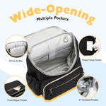 LORADI Large Capacity Diaper Bag with Stroller Buckle, Water-Resistant Travel Backpack with Insulated Pockets (Nylon, Black-Gold)