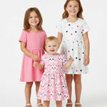 PATPAT Girl Cat Rainbow Dot Dress 3-Pack, Cute Short Sleeve Cotton Skater Dresses for School, Park & Vacation, Girls 5–6 Years