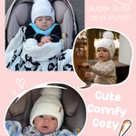 Toddler Baby Winter Hat Warm Fleece Lined Knit Kids Hat with Earflap Infant Newborn Pom Pom Beanie Knit Cap Girls Boys