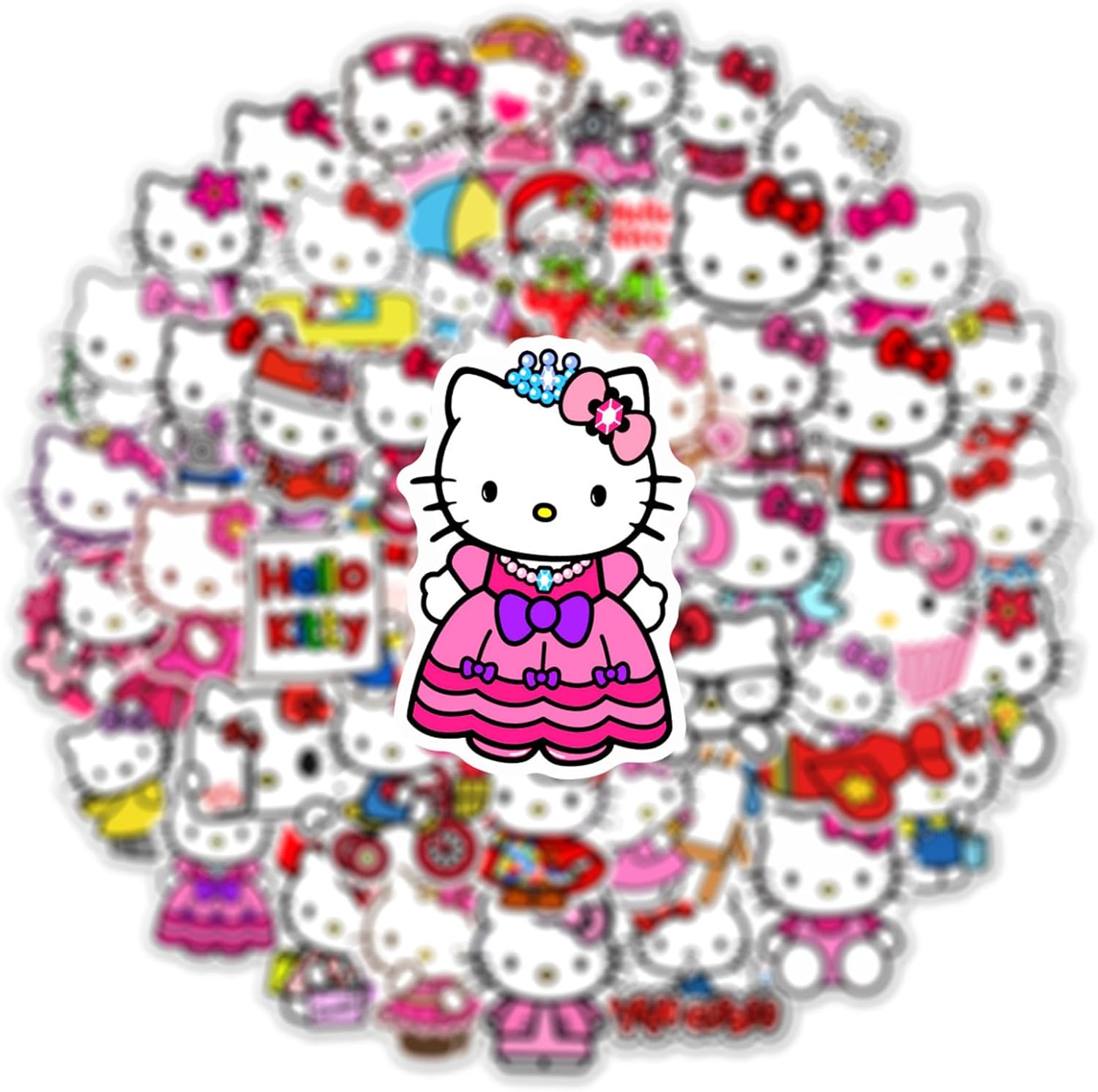 50Pcs Cartoon Hello Kitty Stickers for Kids, Cute Cat Stickers for Teen Girl Adult Water Bottle, Skateboard, Phone, Laptop, Bicycle, Travel Case, Guitar, Helmet (Kt)