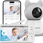 ieGeek Baby Monitor with Camera and Audio - 2K Video Monitor with 5" Screen - Night Vision, Two-Way Talk, Cry&Motion Detection, Temper& Humidity Sensor, PTZ, Remote Control via Screen and Free APP