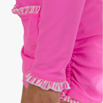RuffleButts Girls UPF50+ Sun Protective Ruched Quarter-Zip Cover-Up - Neon Pink, 3-6m