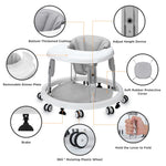 Baby Walker with Wheels, One-Touch Folding Portable Baby Walkers with Height Adjustment, Large Dinner Plate and Brake, Walker for Baby Boy Girls 6-18 Months, Gray