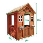 Wooden Playhouse for Kids, Outdoor Kids Playhouse with 2 Windows and Flowerpot Holder, Boy Girl Cottage Play House, 42" Lx46 Wx55 H