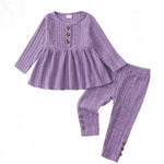 Kucnuzki 3T 4T Little Girls Clothes Two Piece Outfits Long Sleeve Purple Shirt Baby Girl Sweatshirt Peplum Top Plain Knit Casual Leggings Pants Toddler Outfit