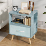 Aenuert Night Stand, Blue Kids Nightstand with Drawer, Nursery Side Table with Open Storage, 2-Tier Modern End Table, Bedside Table for Small Space, Living Room, Bedroom