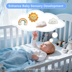 Mkcxcol Crib Mobile for Baby, Blue and White Airplane & Weather Theme, Mobile for Crib with 35 Lullabies & 3 Modes Rotating Music Box, Nursery Decoration for Infant Boys and Girls