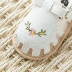 WaiHeikki Baby Girls Summer Sandals PU Leather Non-slip Embroidery Flower Cute Flats Toddler Shoes for Casual Daily (White, 6-12 Months)