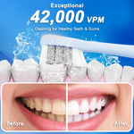 Kuicur Sonic Electric Toothbrush for Adults and Kids, Comes with 10 Brush Heads & Travel Case, 5 Modes with 2 Minutes Built in Smart Timer, One Charge for 90 Days, 42,000 VPM Motor (Blue and White)