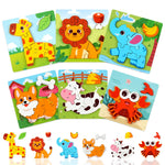 YUNCHY Wooden Puzzles for Toddlers 1-3, 6pcs Animal Jigsaw Puzzles for Toddlers, Montessori Educational Learning Toys for Kids Ages 1-4,Gifts for Boys Girls