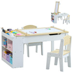 GABHX Kids Art Table Set with Chairs, 3-in-1 Kids Art Easel & Craft Desk for Coloring Drawing, Activity Table with 6 Paint Cups, 6 Storage Bins & Paper Roll Holder